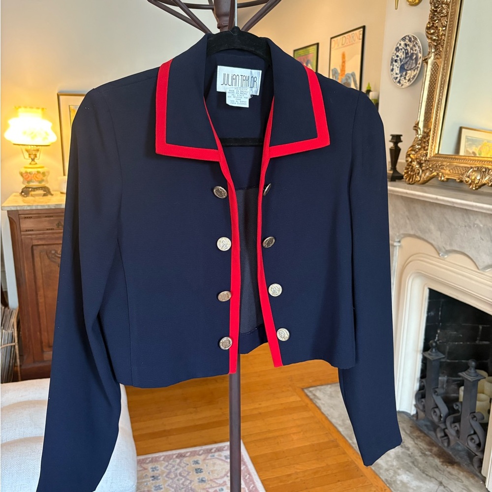Vintage Julian Taylor Women's Blazer with Red Accents and Double Breasted Button
